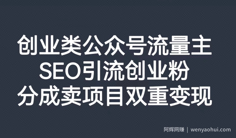 创业类公众号流量主，SEO引流创业粉，分成卖项目双重变现【揭秘】