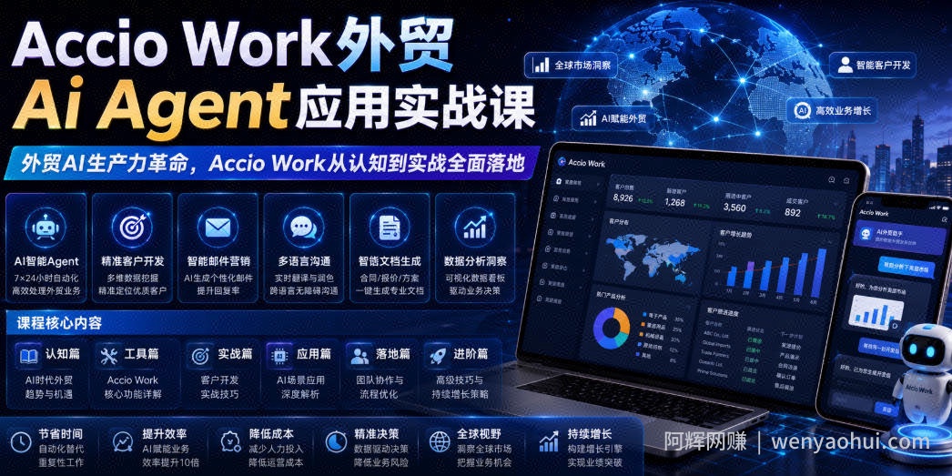 Accio Work外贸Ai Agent应用实战课，外贸AI生产力革命，Accio Work从认知到实战全面落地