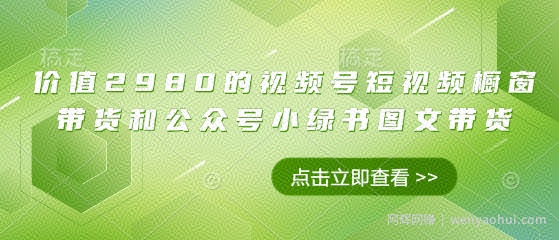 价值2980的视频号短视频橱窗带货和公众号小绿书图文带货
