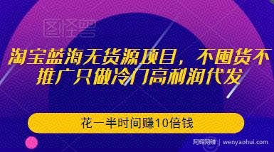淘宝蓝海无货源项目，不囤货不推广只做冷门高利润代发，花一半时间赚10倍钱