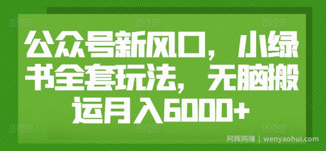 公众号新风口，小绿书全套玩法，无脑搬运月入6000+