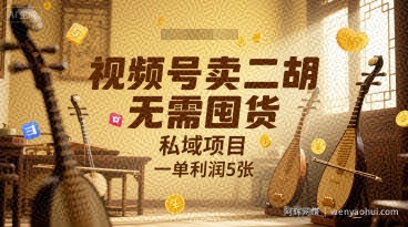 视频号卖二胡，无需囤货，私域项目，一单利润5张