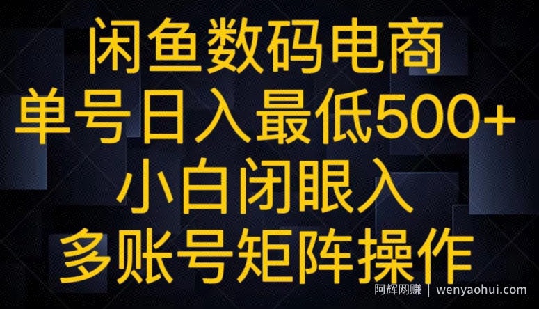 闲鱼数码电商，单号日入最低500+，小白闭眼入，多账号矩阵操作