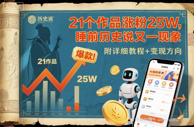 21个作品涨粉25W，睡前历史说又一现象级AI内容大爆款来啦，附详细教程+变现方向