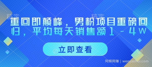 重回即颠峰，男粉项目重磅回归，平均每天销售额1-4W