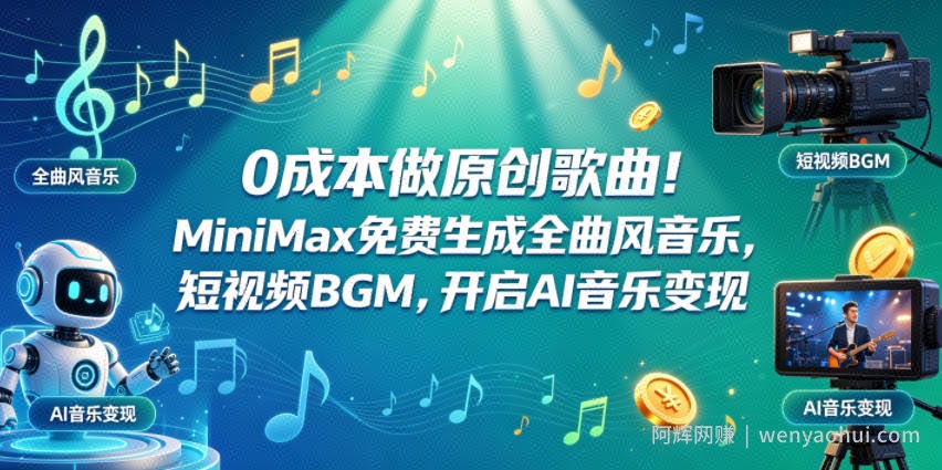 0成本做原创歌曲！MiniMax免费生成全曲风音乐，短视频BGM，开启AI音乐变现