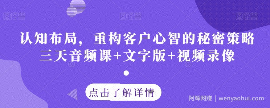 认知布局，重构客户心智的秘密策略三天音频课+文字版+视频录像