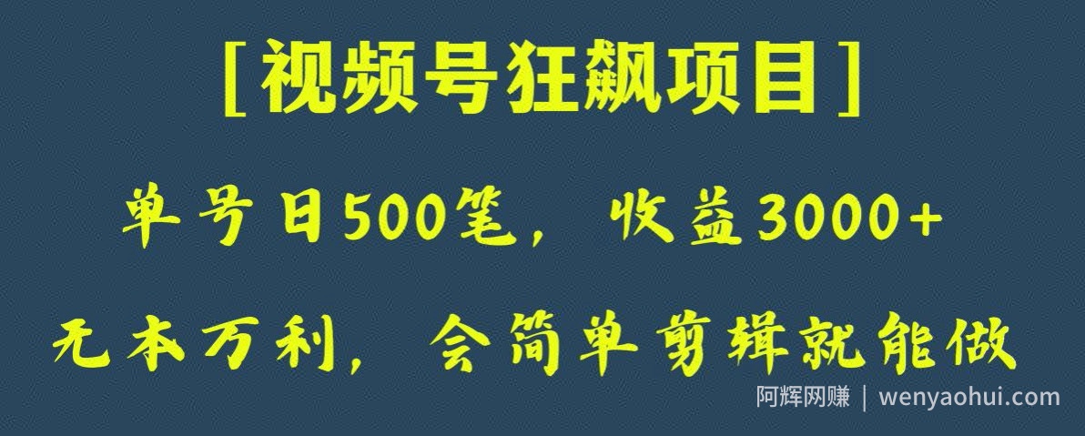 日收款500笔，纯利润3000+，视频号狂飙项目，会简单剪辑就能做【揭秘】