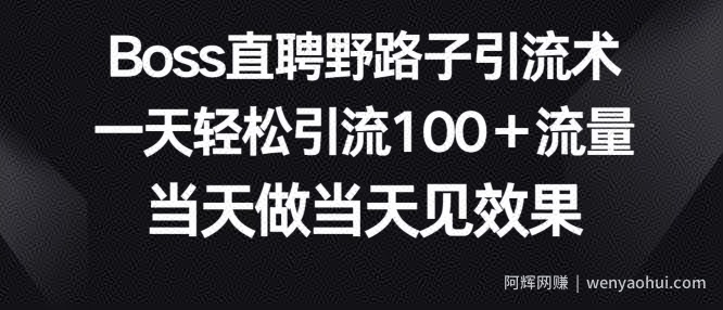 Boss直聘野路子引流术，一天轻松引流100+流量，当天做当天见效果