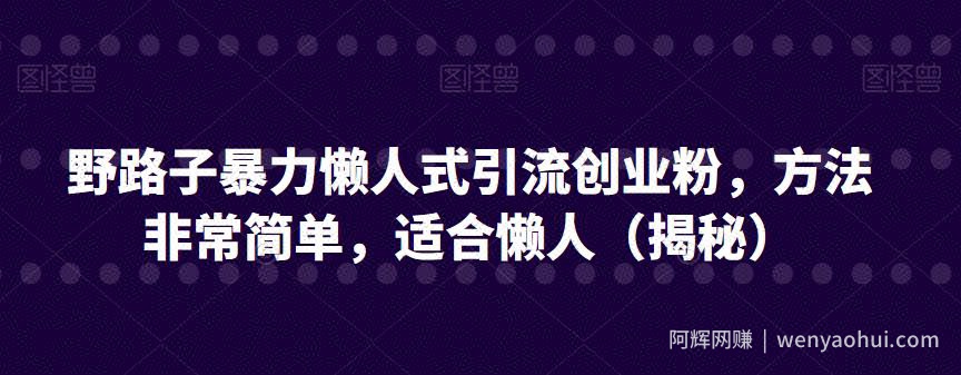 野路子暴力懒人式引流创业粉，方法非常简单，适合懒人（揭秘）