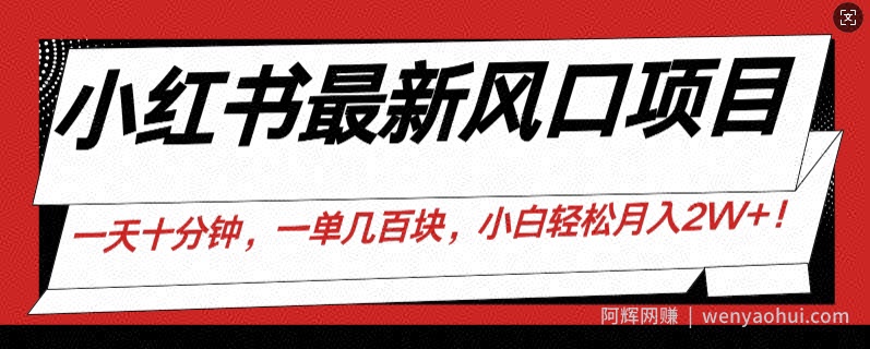 小红书最新风口项目,一天只用10分钟,一单几百块,小白简单无脑操作!
