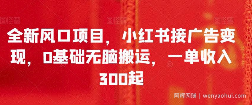 全新风口项目，小红书接广告变现，0基础无脑搬运，一单收入300起