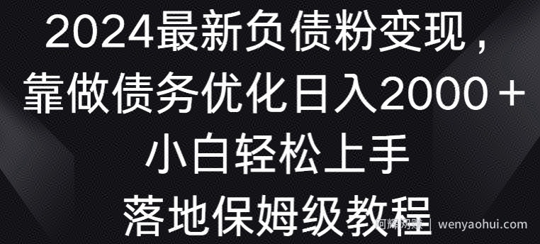 2024最新负债粉变现，靠做债务优化日入2000＋小白轻松上手