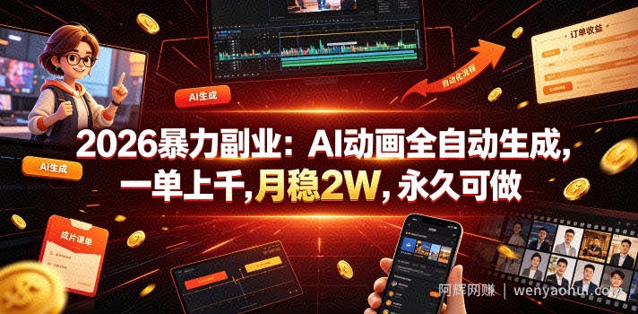 2026暴力副业：AI动画全自动生成，一单上千，月稳2W，永久可做【揭秘】