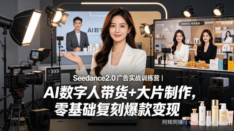 Seedance2.0广告实战训练营｜AI数字人带货+大片制作，零基础复刻爆款变现