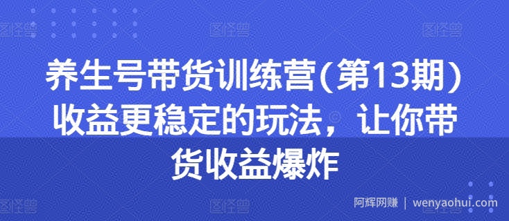养生号带货训练营(第13期)收益更稳定的玩法，让你带货收益爆炸