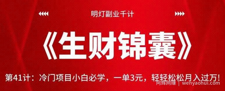 明灯副业千计—《生财锦囊》第41计：冷门项目小白必学，一单3元，轻轻松松月入过万【视频课程】