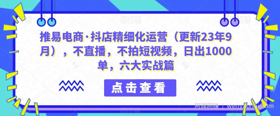 推易电商·抖店精细化运营（更新23年9月），不直播，不拍短视频，日出1000单，六大实战篇