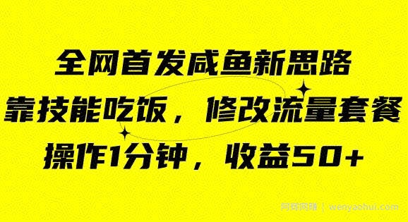 咸鱼冷门新玩法，靠“技能吃饭”，修改流量套餐，操作1分钟，收益50【揭秘】