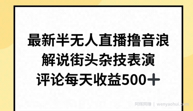 最新半无人直播撸音浪，解说街头杂技表演，平均每天收益500+【揭秘】