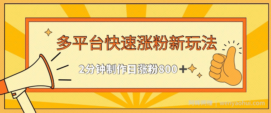 多平台快速涨粉最新玩法，2分钟制作，日涨粉800+【揭秘】