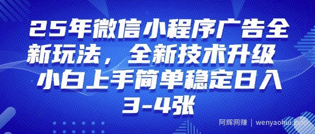 25年微信小程序全新玩法纯小白易上手，稳定日入多张，技术全新升级，全网首发