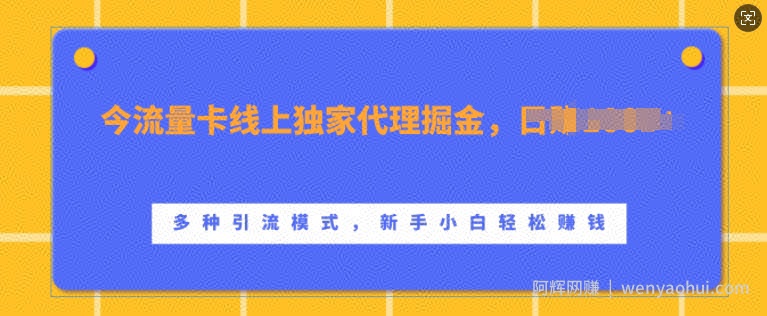流量卡线上独家代理掘金，日入1k+ ，多种引流模式，新手小白轻松上手【揭秘】