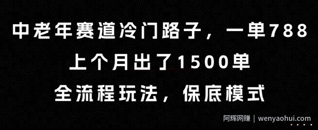 中老年赛道冷门路子，一单788，上个月出了1500单，全流程玩法，保底模式【揭秘】