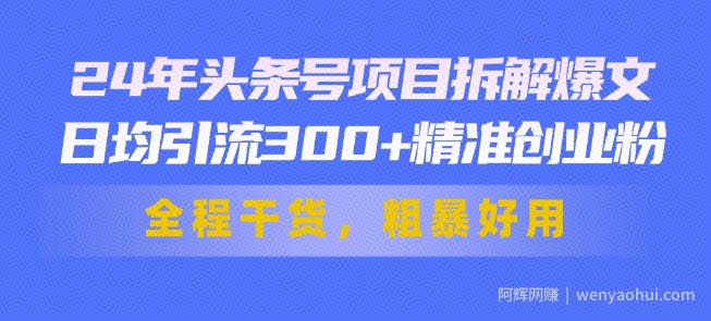 24年头条号项目拆解爆文，日均引流300+精准创业粉，全程干货，粗暴好用