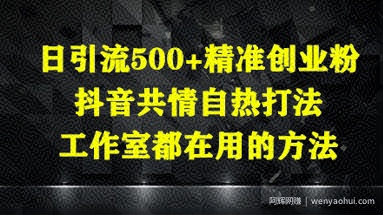 日引流500+精准创业粉，抖音共情自热打法，工作室都在用的方法
