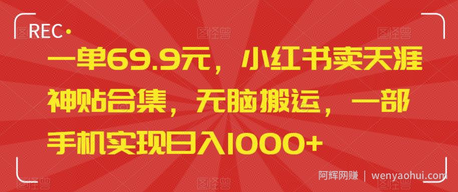 一单69.9元，小红书卖天涯神贴合集，无脑搬运，一部手机实现日入1000+