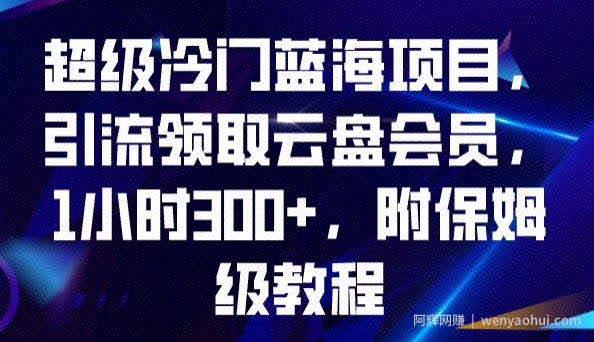 超级冷门蓝海项目，引流领取云盘会员，1小时300+，附保姆级教程
