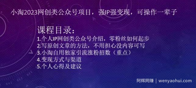 小淘2023网创类公众号项目，强IP强变现，可操作一辈子