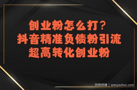 创业粉怎么打？抖音精准负债粉引流，超高转化创业粉