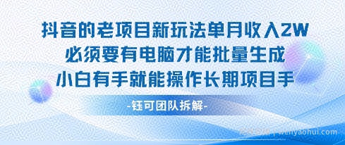 老项目新玩法单月收入2W小白有手就能操作长期项目