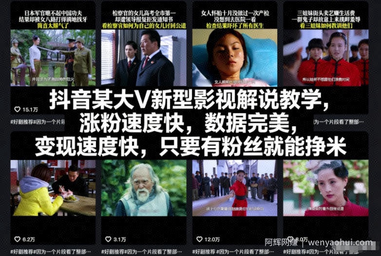 抖音某大V新型影视解说教学，涨粉速度快，数据完美，变现速度快，只要有粉丝就能挣米