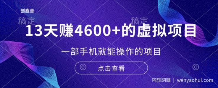 13天赚了4600+的虚拟项目，一部手机就能操作（附配套资源）