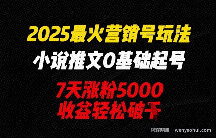 2025最火营销号玩法：小说推文0基础起号，7天涨粉5000，收益轻松破k