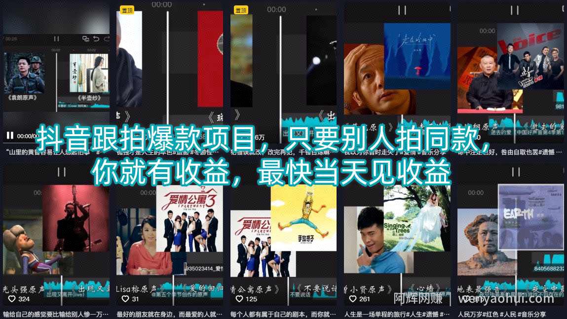 抖音跟拍爆款项目，只要别人拍同款，你就有收益，最快当天见收益