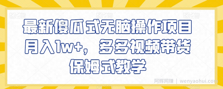最新傻瓜式无脑操作项目月入1w+，多多视频带货保姆式教学【揭秘】