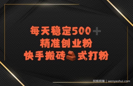 快手搬砖式打粉，每天稳定500+精准创业粉