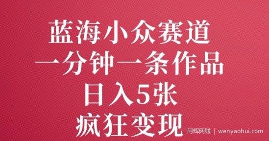 蓝海小众赛道，一分钟一条作品，日入5张，疯狂变现