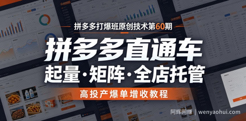 拼多多打爆班原创技术第60期，拼多多直通车，起量・矩阵・全店托管，高投产爆单增收教程