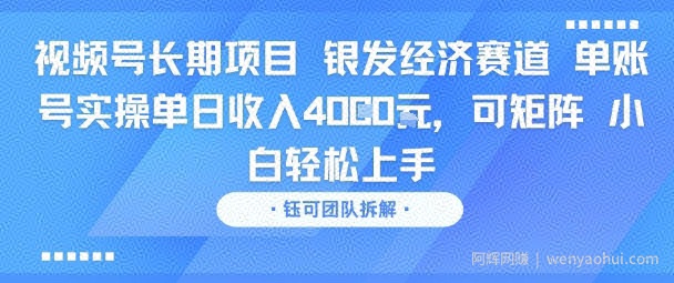 视频号长期项目 银发经济赛道 单账号实操单日收入1k，可矩阵 小白轻松上手