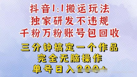 2025抖音纯搬运过原创，单号日入3张