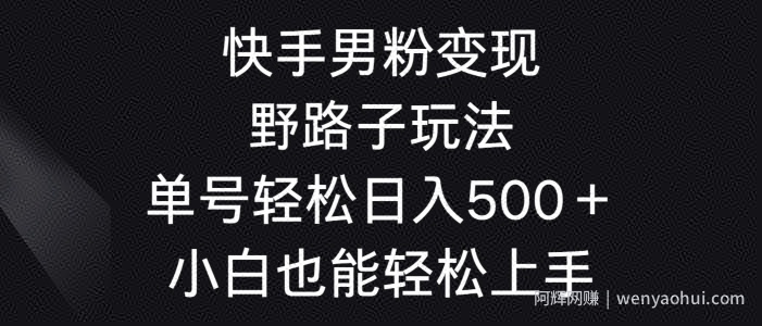 快手男粉变现野路子玩法，轻松日入500＋小白也能轻松上手