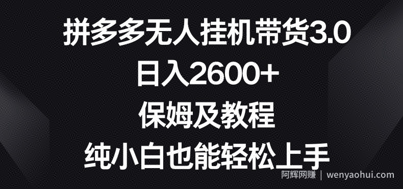 拼多多无人挂JI带货3.0高收益玩法，日入2600+，保姆及教程，纯小白也能轻松上手