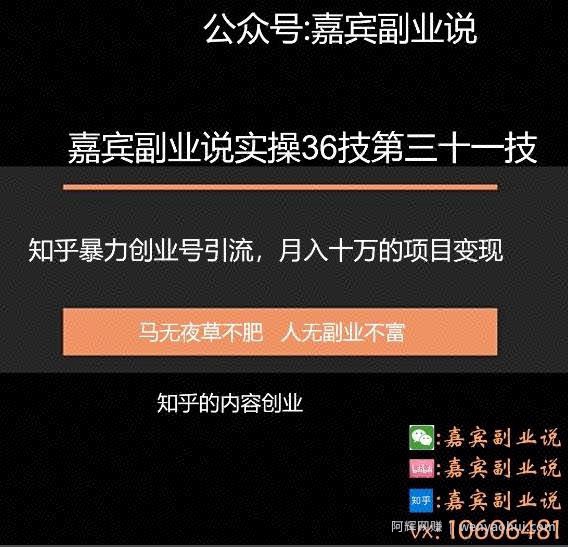嘉宾副业说实操36技第三十一技：知乎暴力创业号引流，月入十万的项目变现