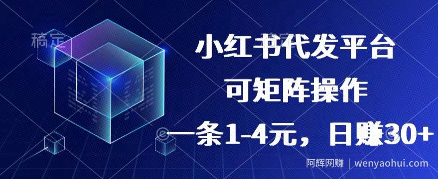【小红书+抖音】代发平台，一条1~4元，日赚30+的靠谱小项目，可矩阵操作
