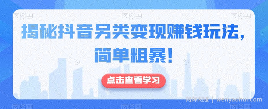 揭秘抖音另类变现賺米玩法，简单粗暴！